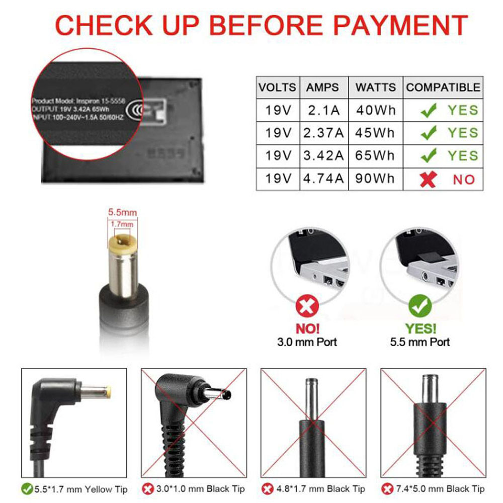 19V 3.42A 65W Acer 5.5mm 1.7mm Netzteil Ladegerät – Bild 3
