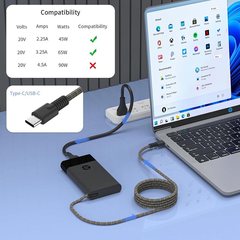 20V 3.25A 65W HP USB-C Netzteil Ladegerät mit abgerundeten Ecken – Bild 2